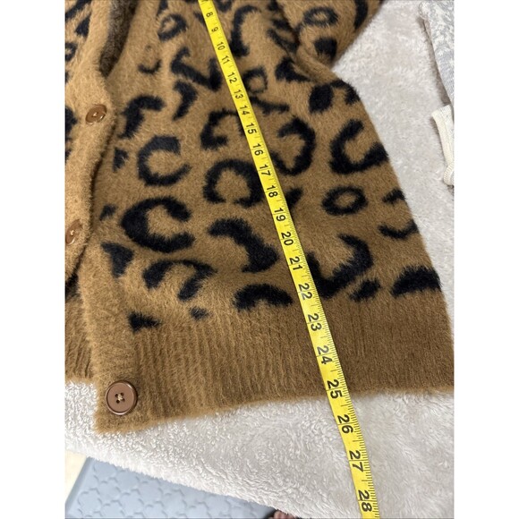 Anthropologie Cloth & Stone Women L Cardigan Sweater Brown Black Fuzzy Cheetah - Picture 11 of 13